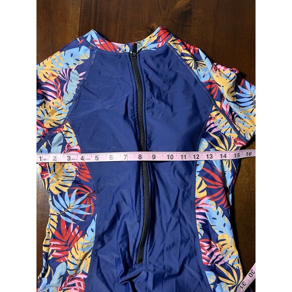 Halcurt Women’s Rash Guard One Piece Swimsuit L Navy Leaves UPF 50+ Built-In Bra - Picture 11 of 14